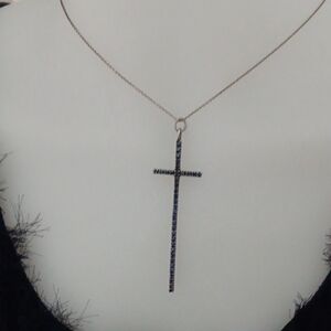 Elegant Blue sapphire Cross Pendant Necklace